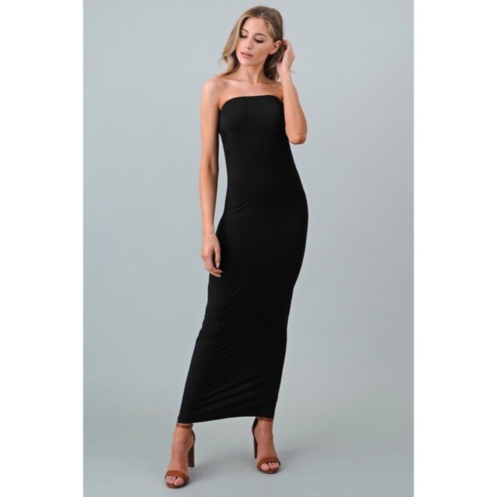 🔴🆕 Elegant Black  Strapless Bodycon Maxi Dress